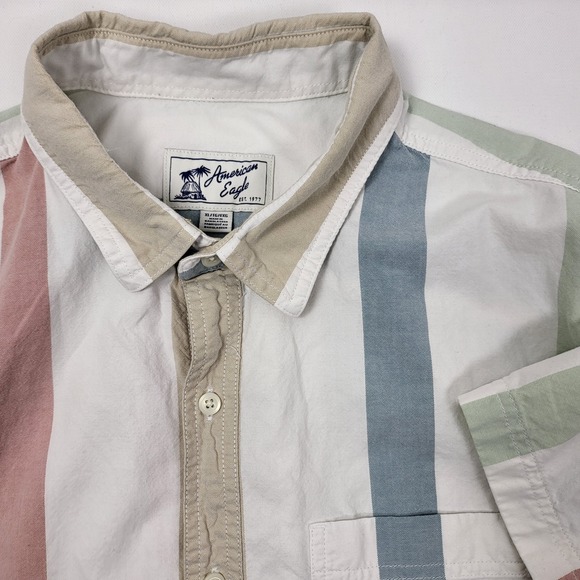 American Eagle Men's Short Sleeve Button Down Striped Shirt Size XL Preppy - Picture 1 of 7
